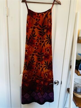 California Concepts Burnt Orange Purple Floral Maxi Slip Dress Size 7